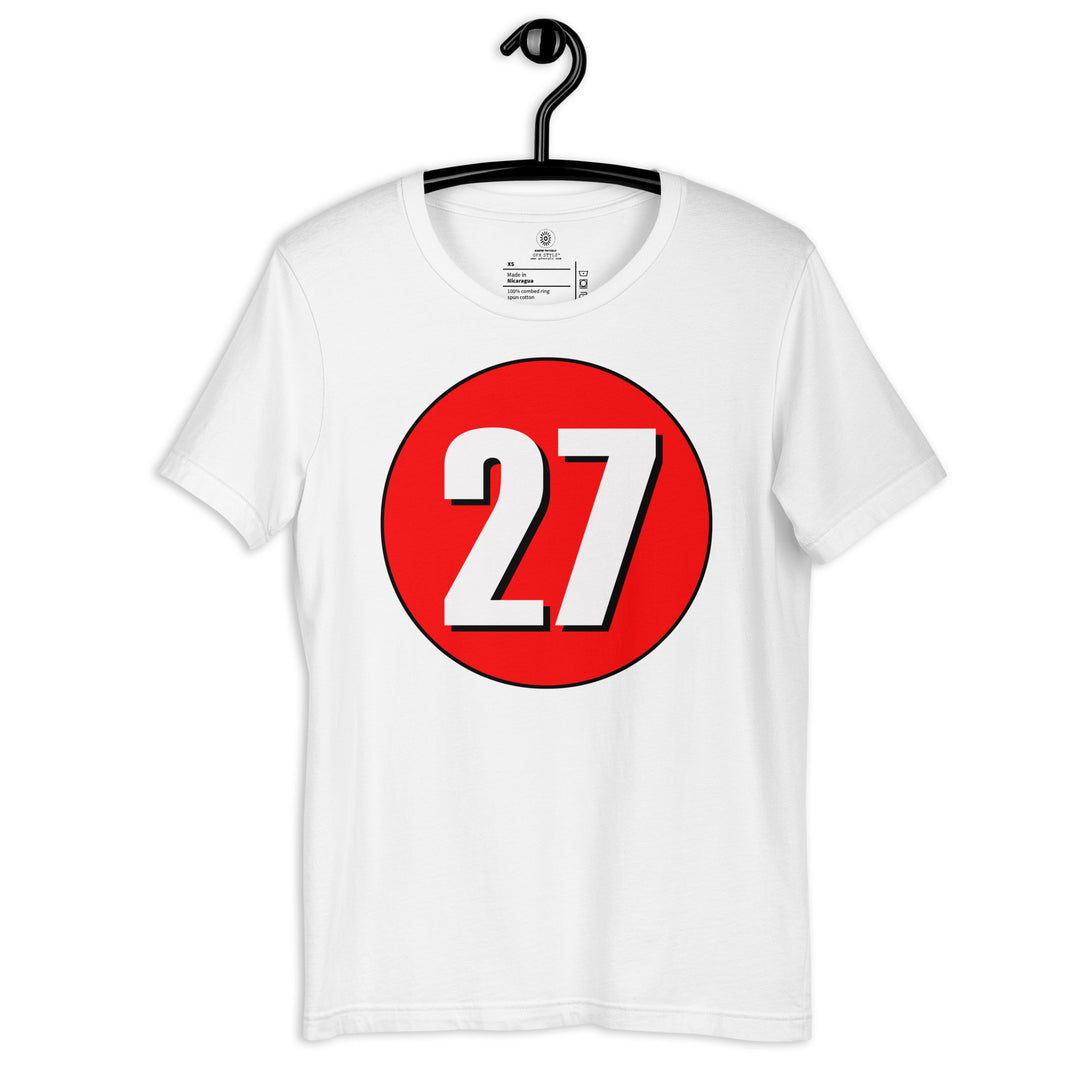 Unisex t-shirt: White on Red 27