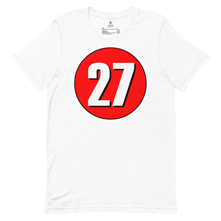 Unisex t-shirt: White on Red 27