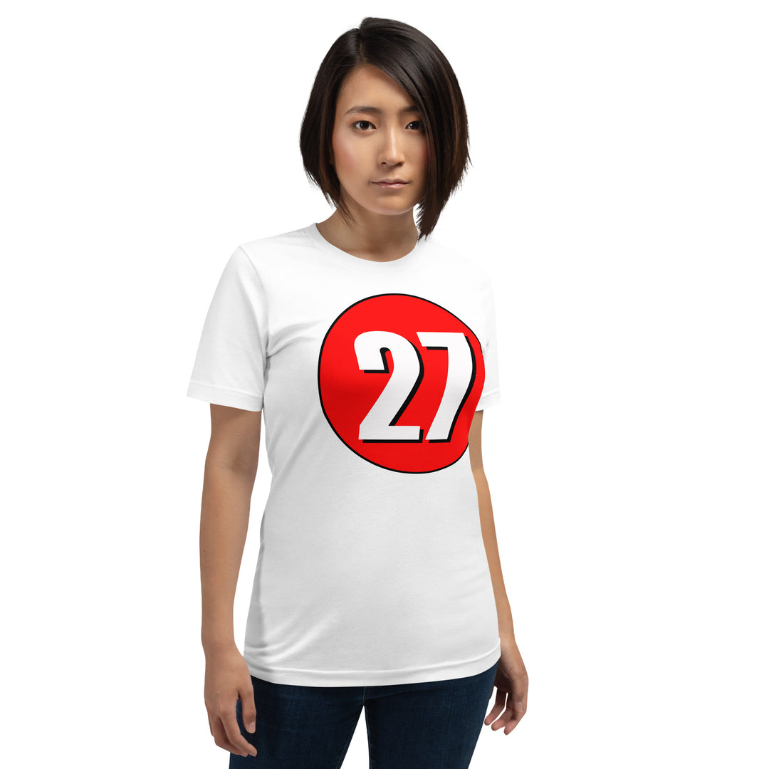 Unisex t-shirt: White on Red 27