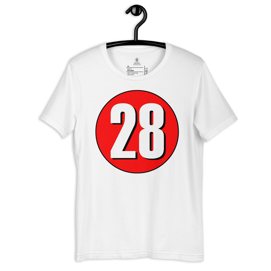 Unisex t-shirt: White on Red 28