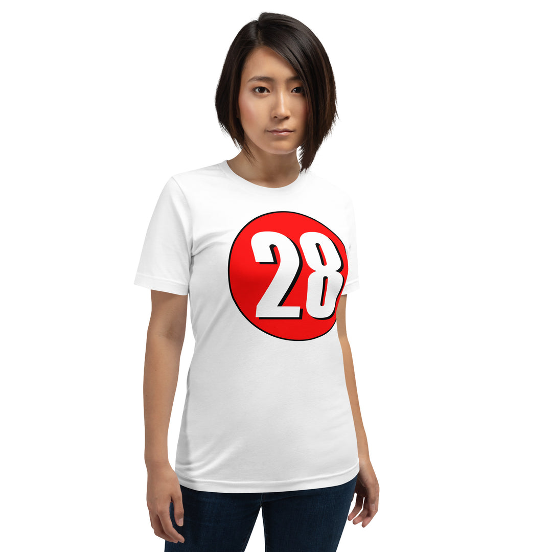 Unisex t-shirt: White on Red 28