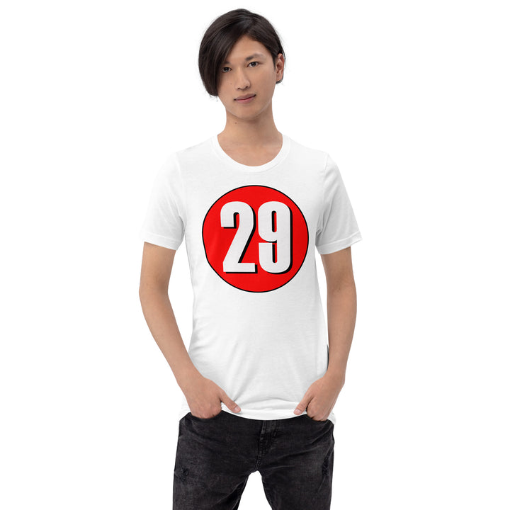 Unisex t-shirt: White on Red 29