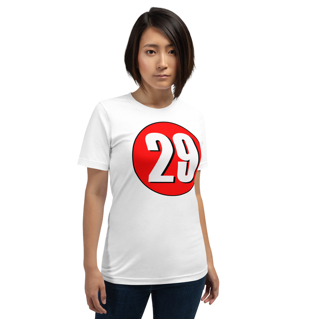 Unisex t-shirt: White on Red 29