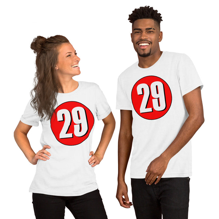 Unisex t-shirt: White on Red 29