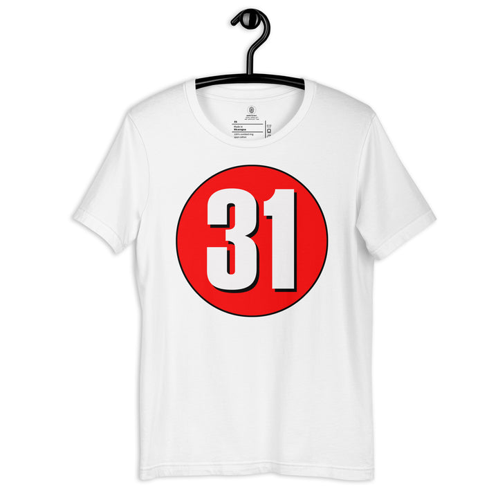 Unisex t-shirt: White on Red 31