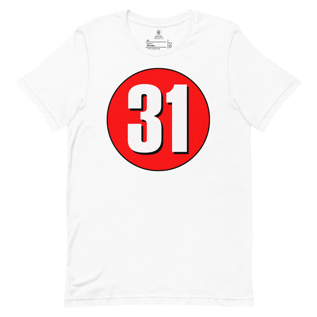 Unisex t-shirt: White on Red 31