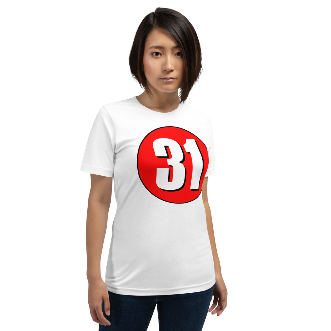 Unisex t-shirt: White on Red 31