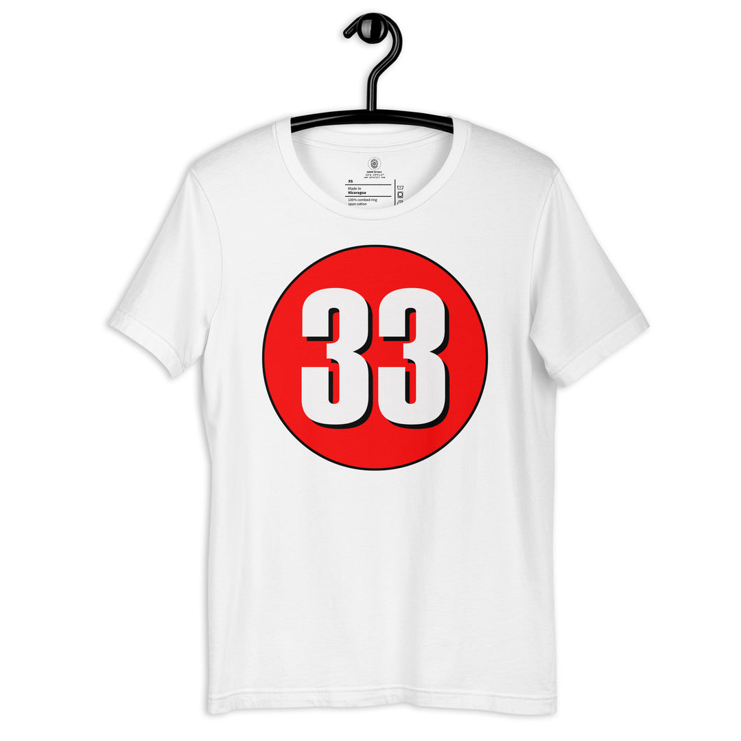 Unisex t-shirt: White on Red 33