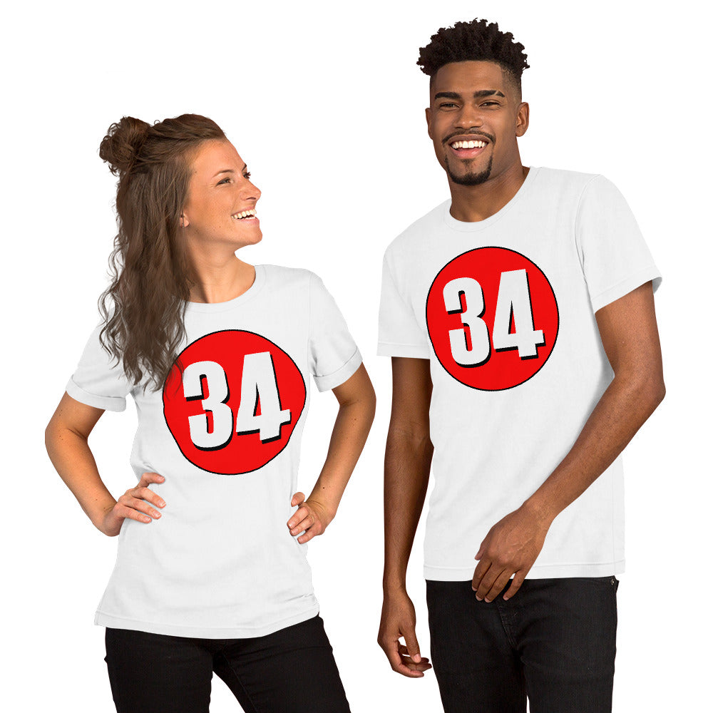 Unisex t-shirt: White on Red 34