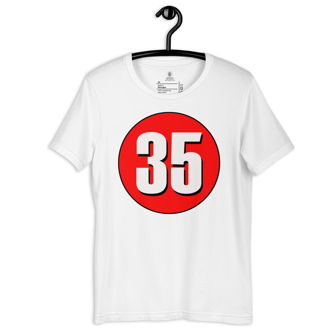 Unisex t-shirt: White on Red 35