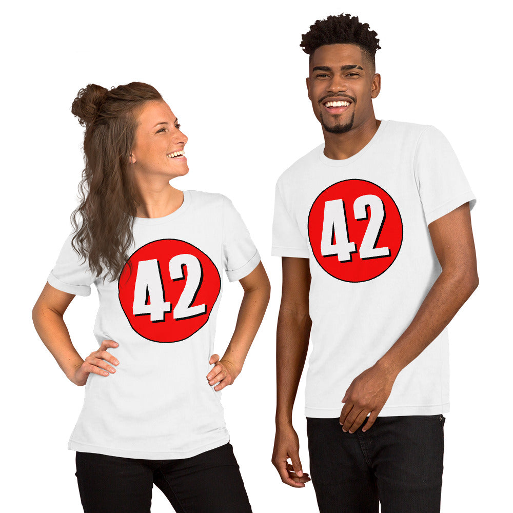 Unisex t-shirt: White on Red 42