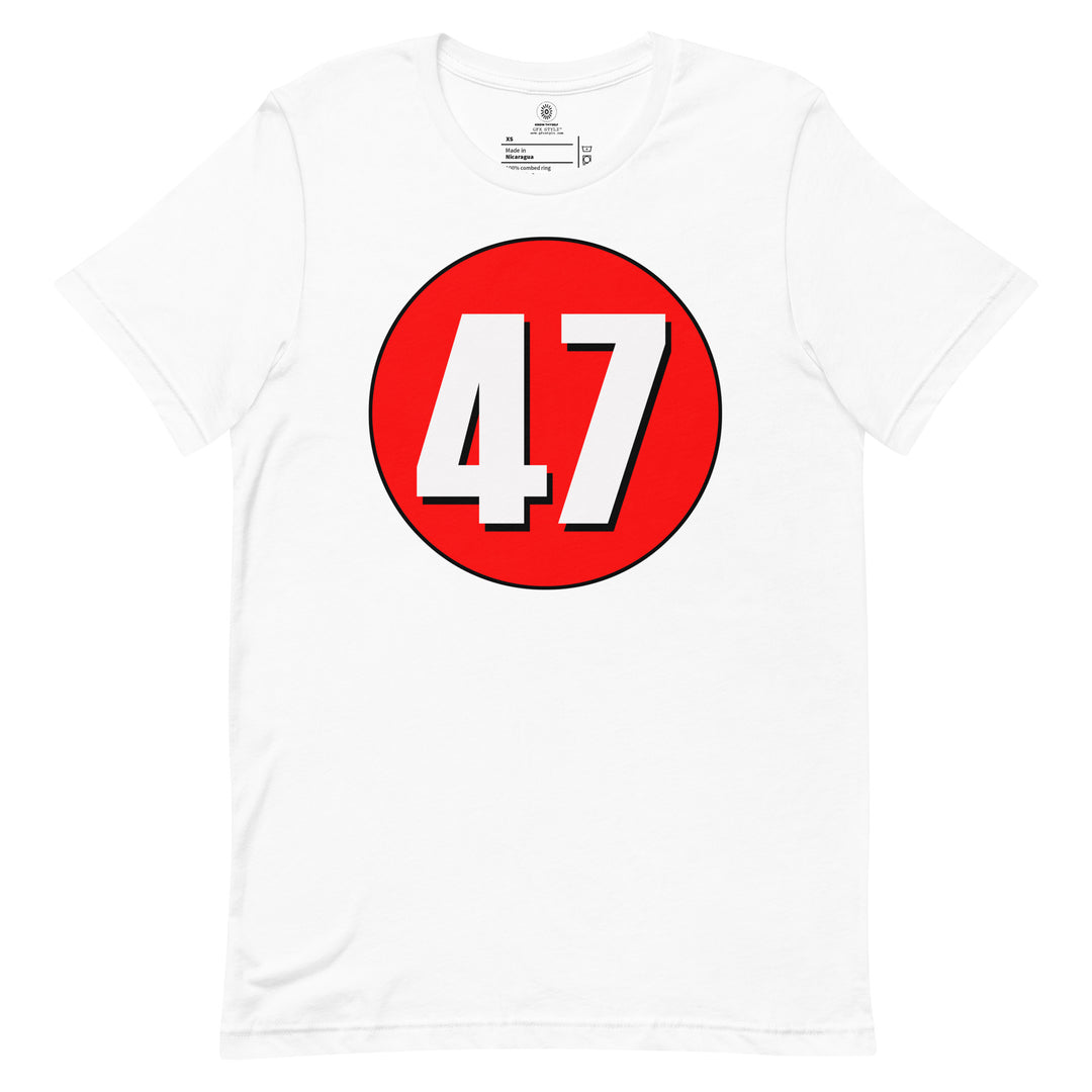 Unisex t-shirt: White on Red 47