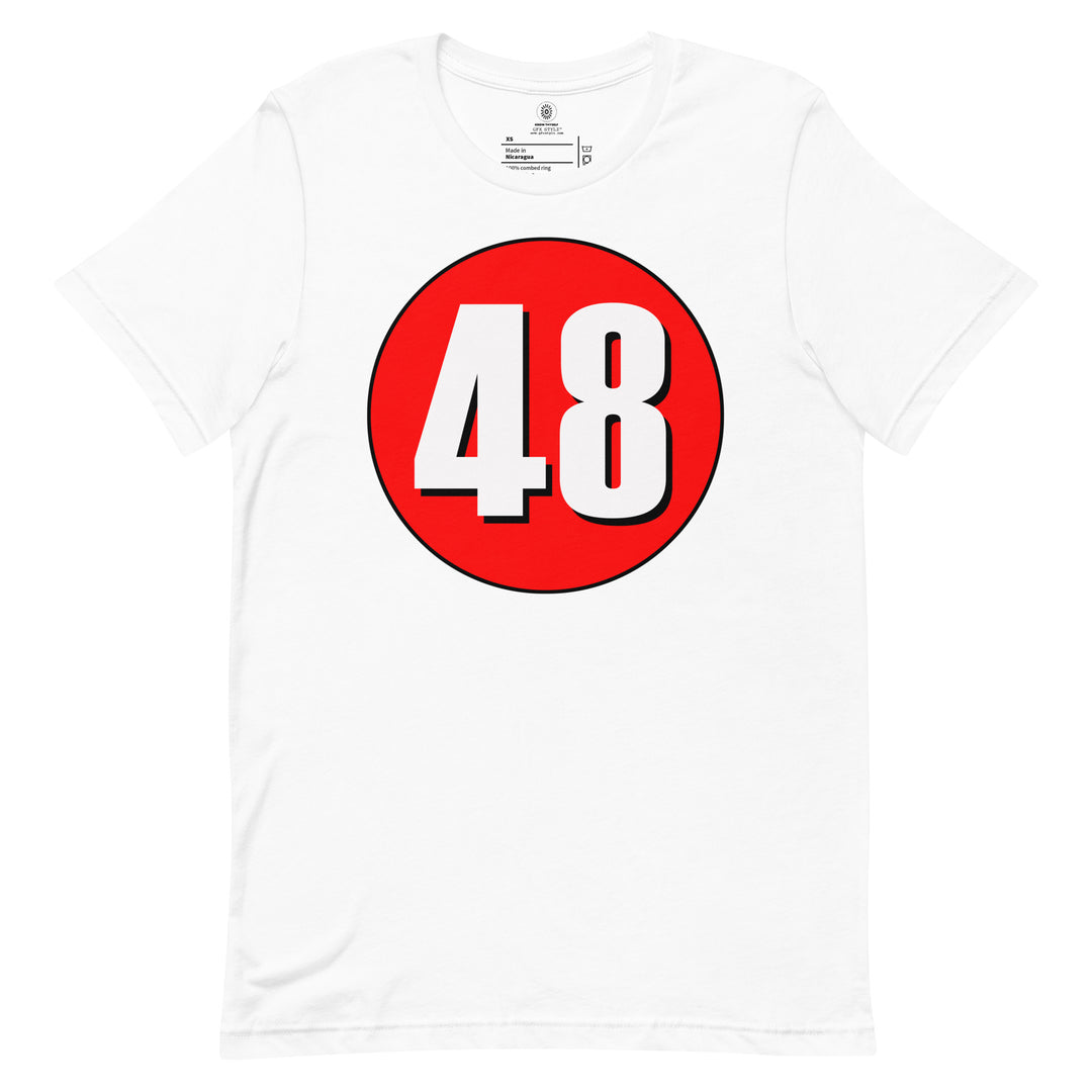 Unisex t-shirt: White on Red 48