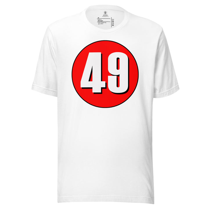 Unisex t-shirt: White on Red 49