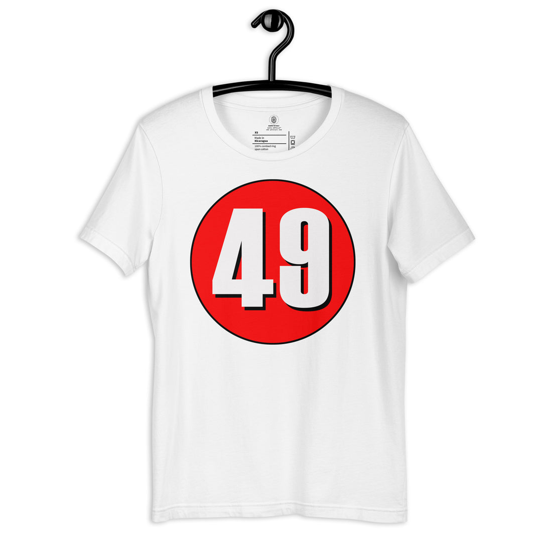 Unisex t-shirt: White on Red 49