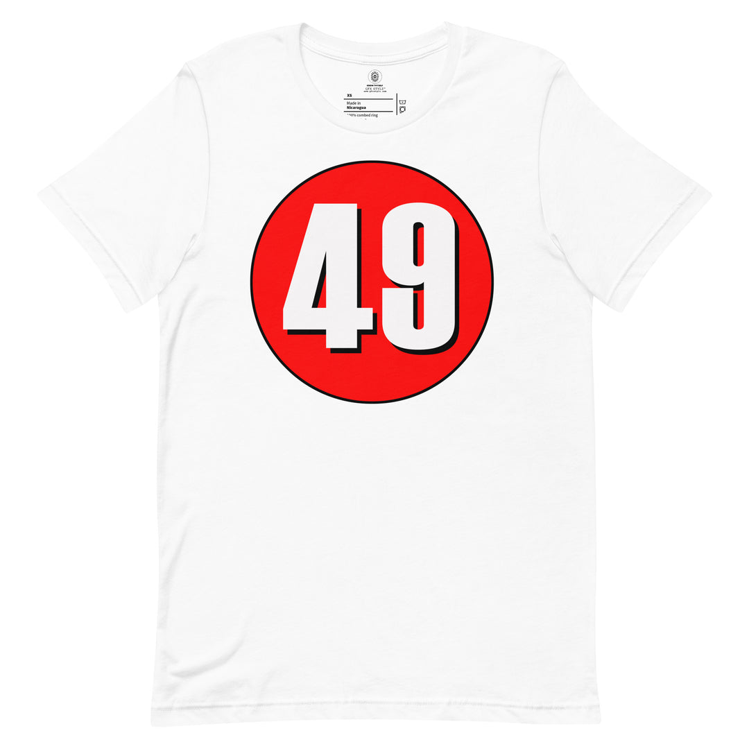 Unisex t-shirt: White on Red 49