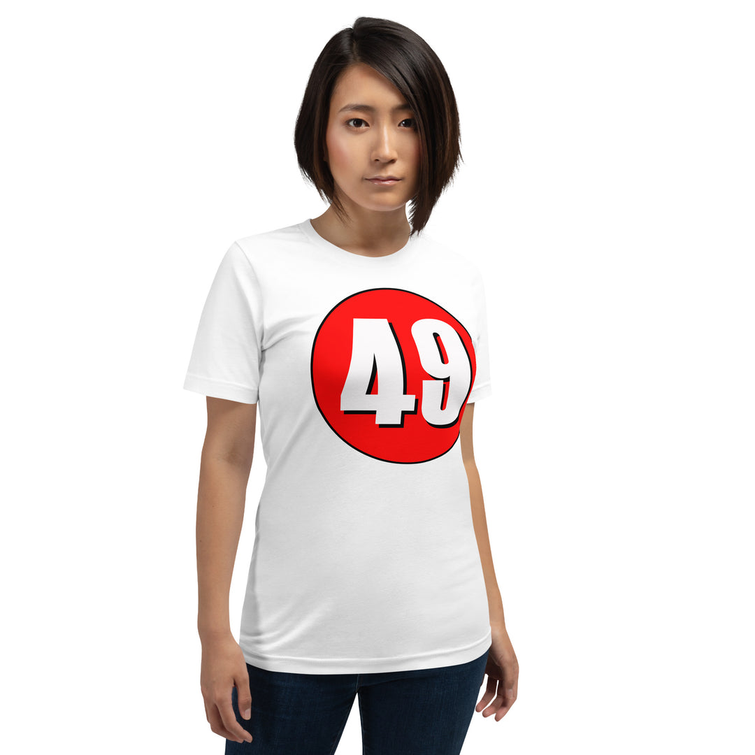 Unisex t-shirt: White on Red 49