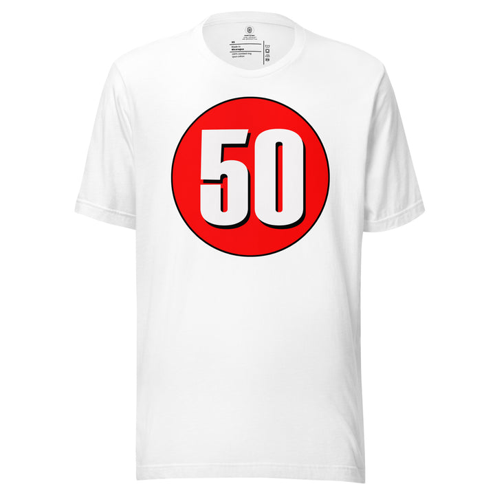 Unisex t-shirt: White on Red 50