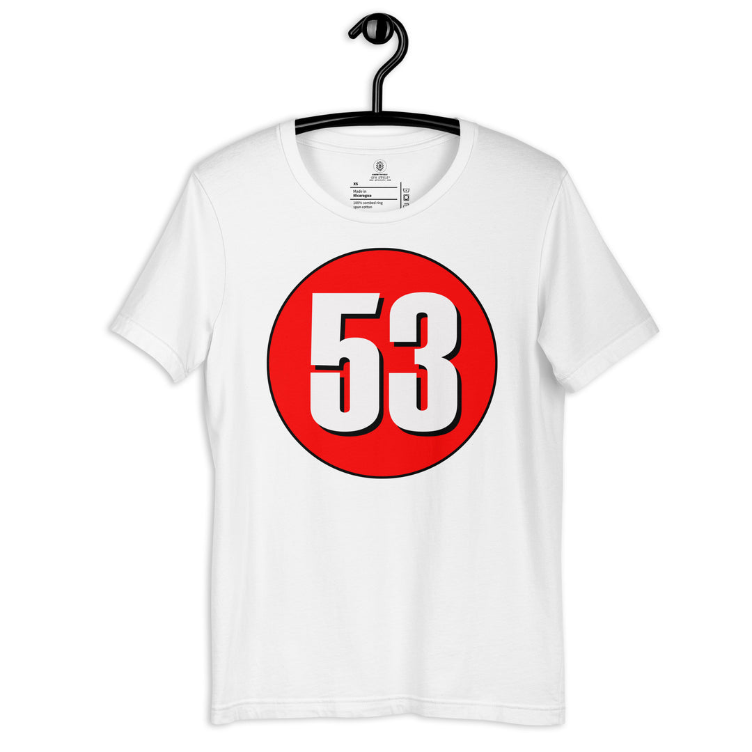 Unisex t-shirt: White on Red 53