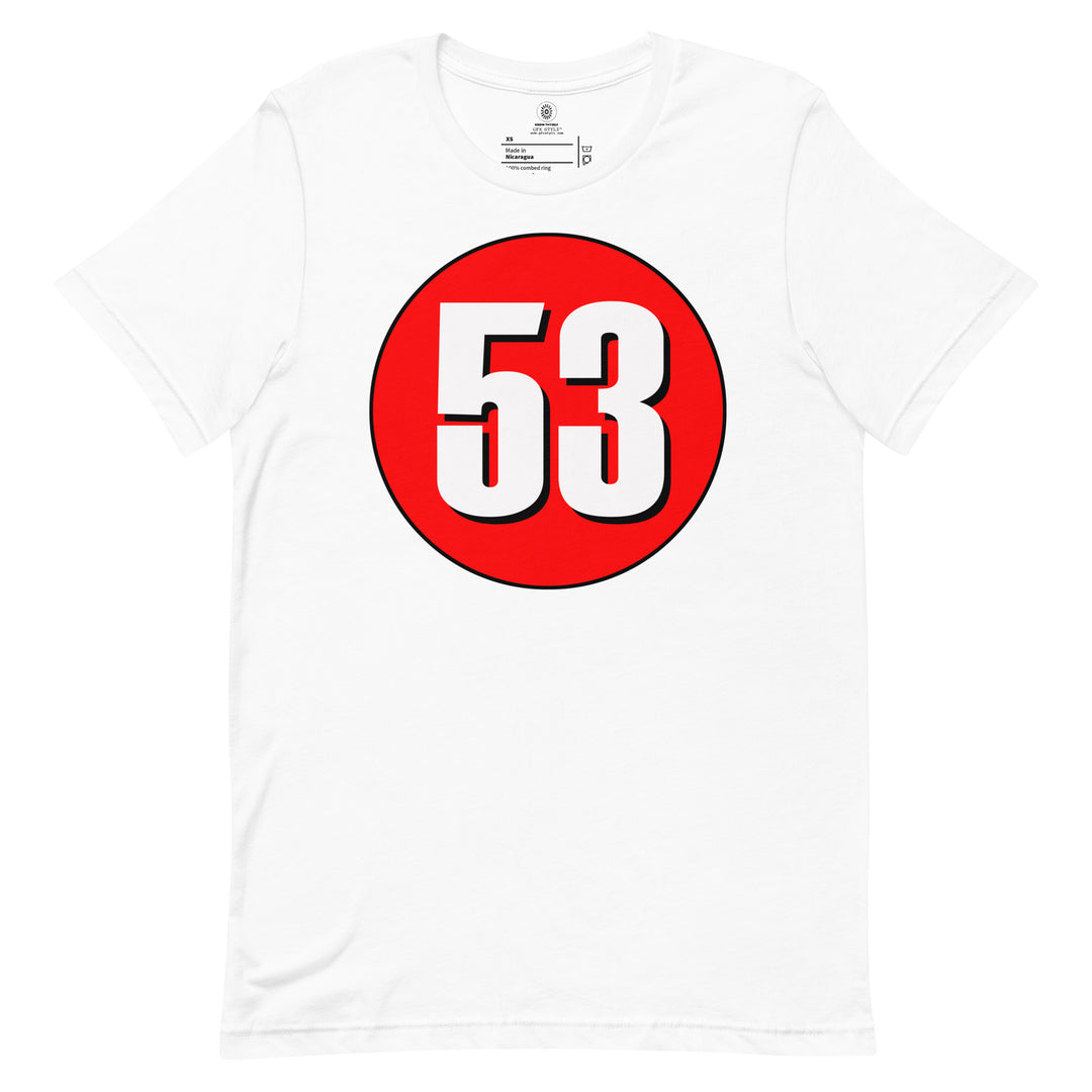 Unisex t-shirt: White on Red 53