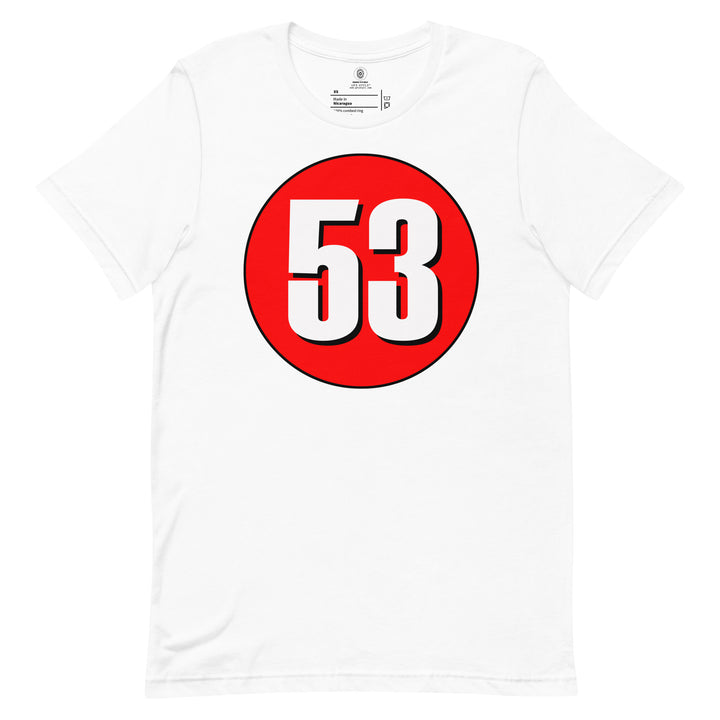 Unisex t-shirt: White on Red 53