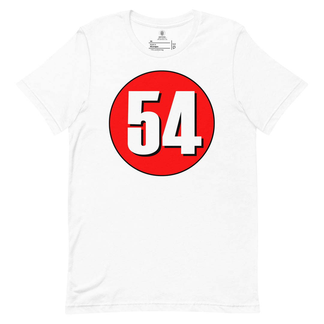 Unisex t-shirt: White on Red 54