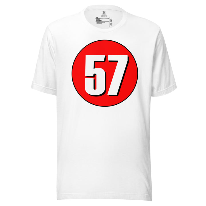 Unisex t-shirt: White on Red 57