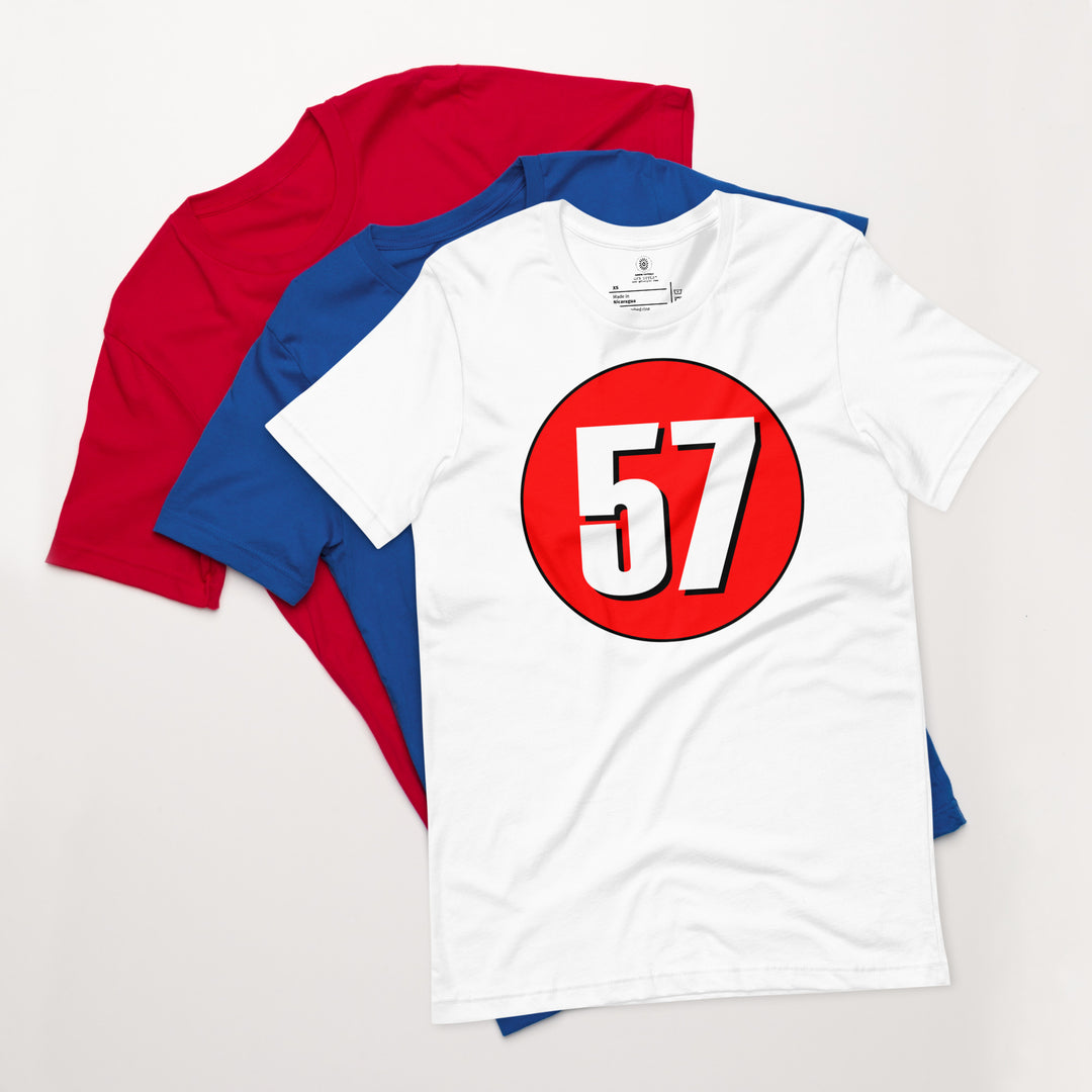 Unisex t-shirt: White on Red 57