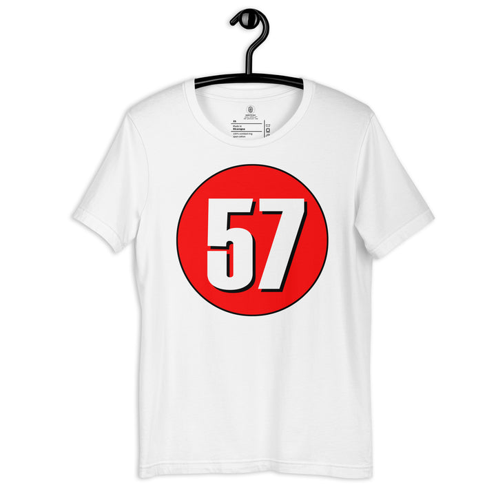 Unisex t-shirt: White on Red 57