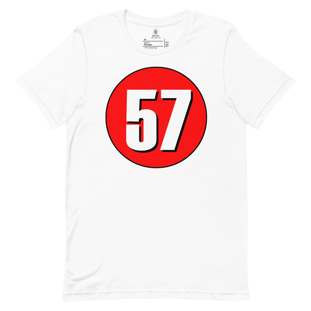 Unisex t-shirt: White on Red 57