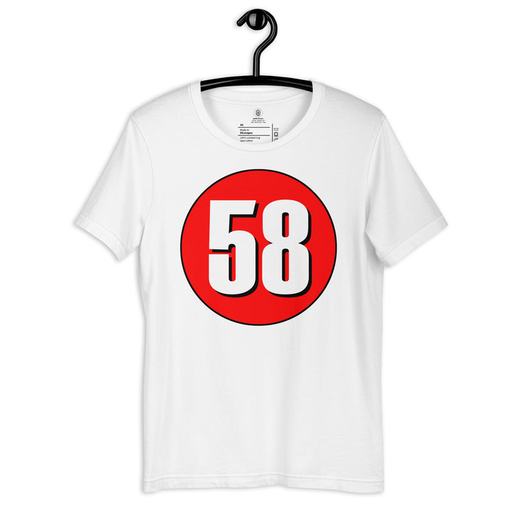 Unisex t-shirt: White on Red 58