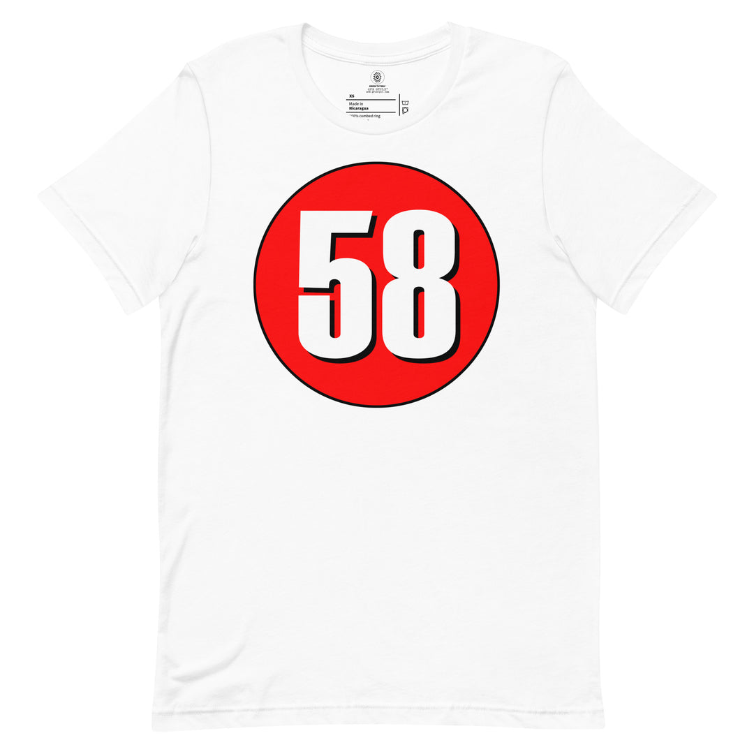 Unisex t-shirt: White on Red 58