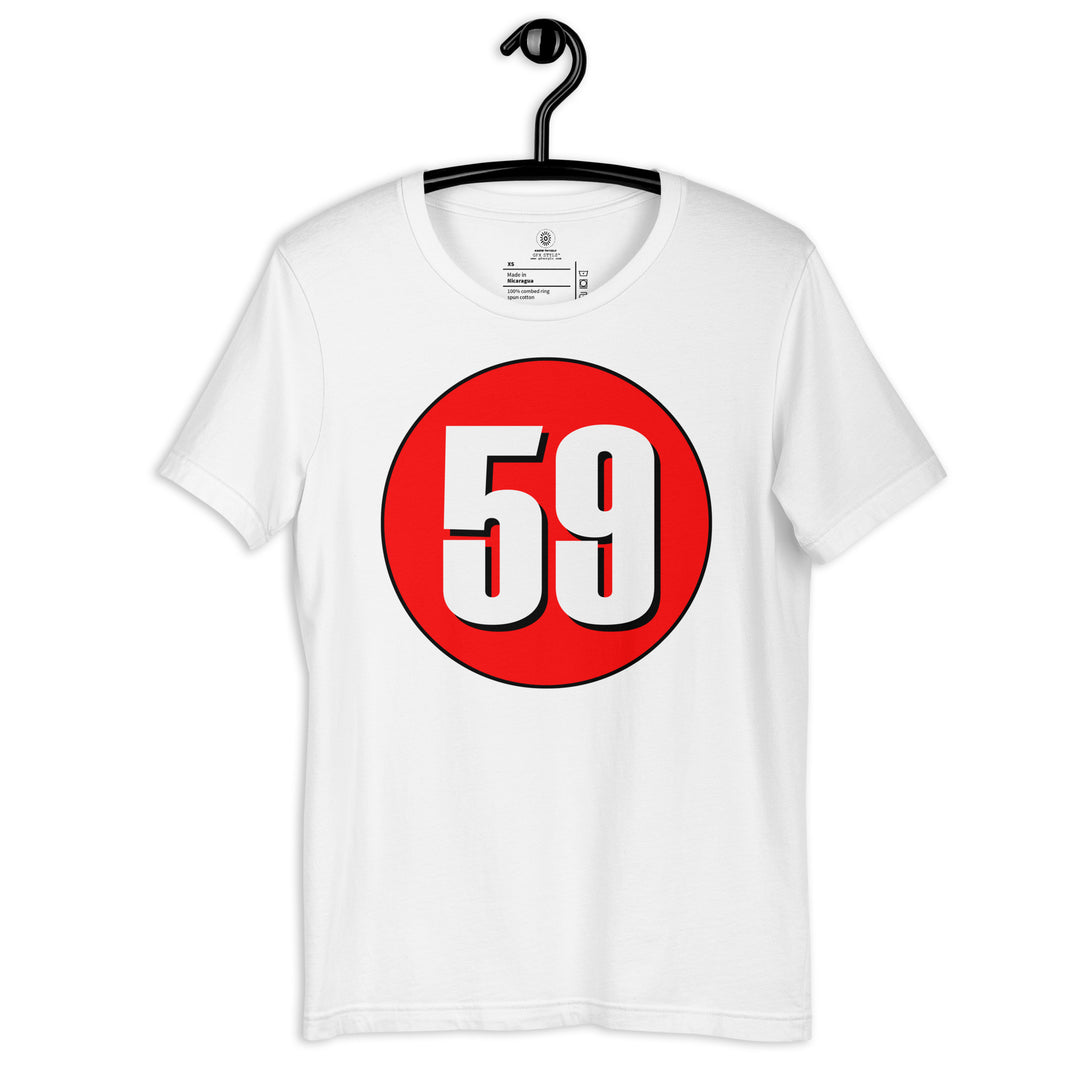 Unisex t-shirt: White on Red 59