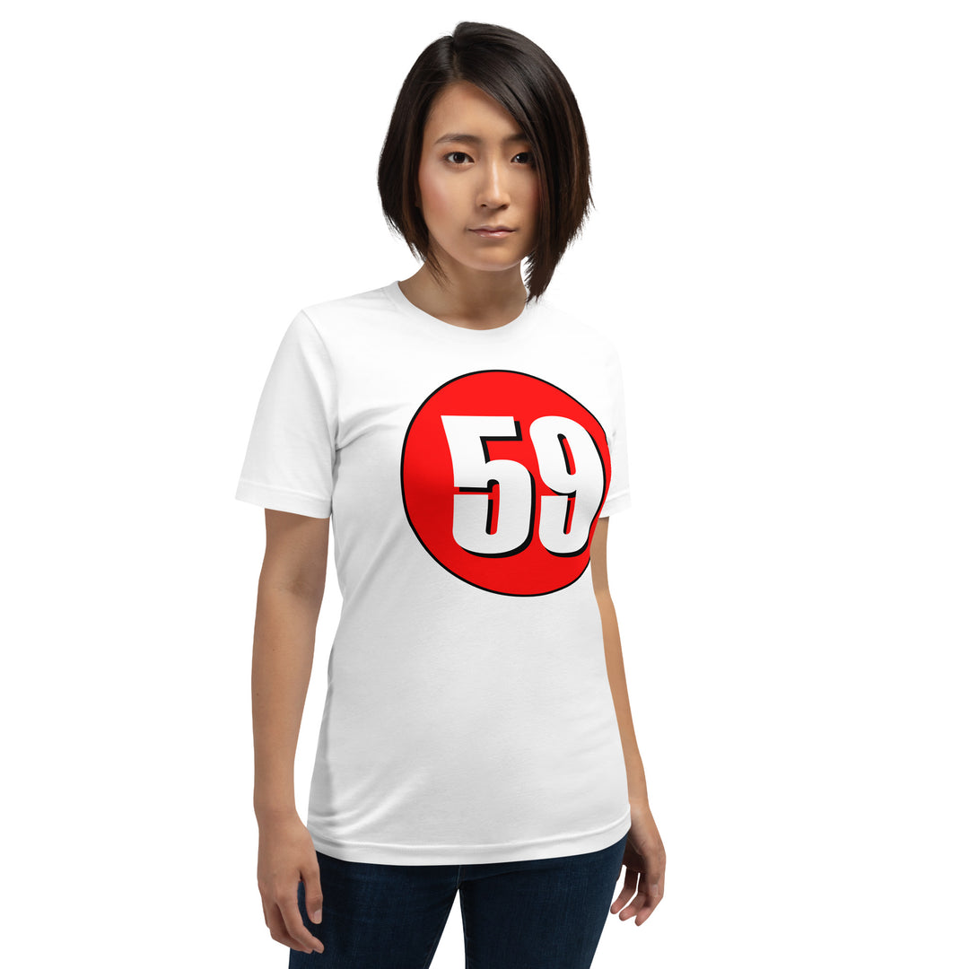 Unisex t-shirt: White on Red 59