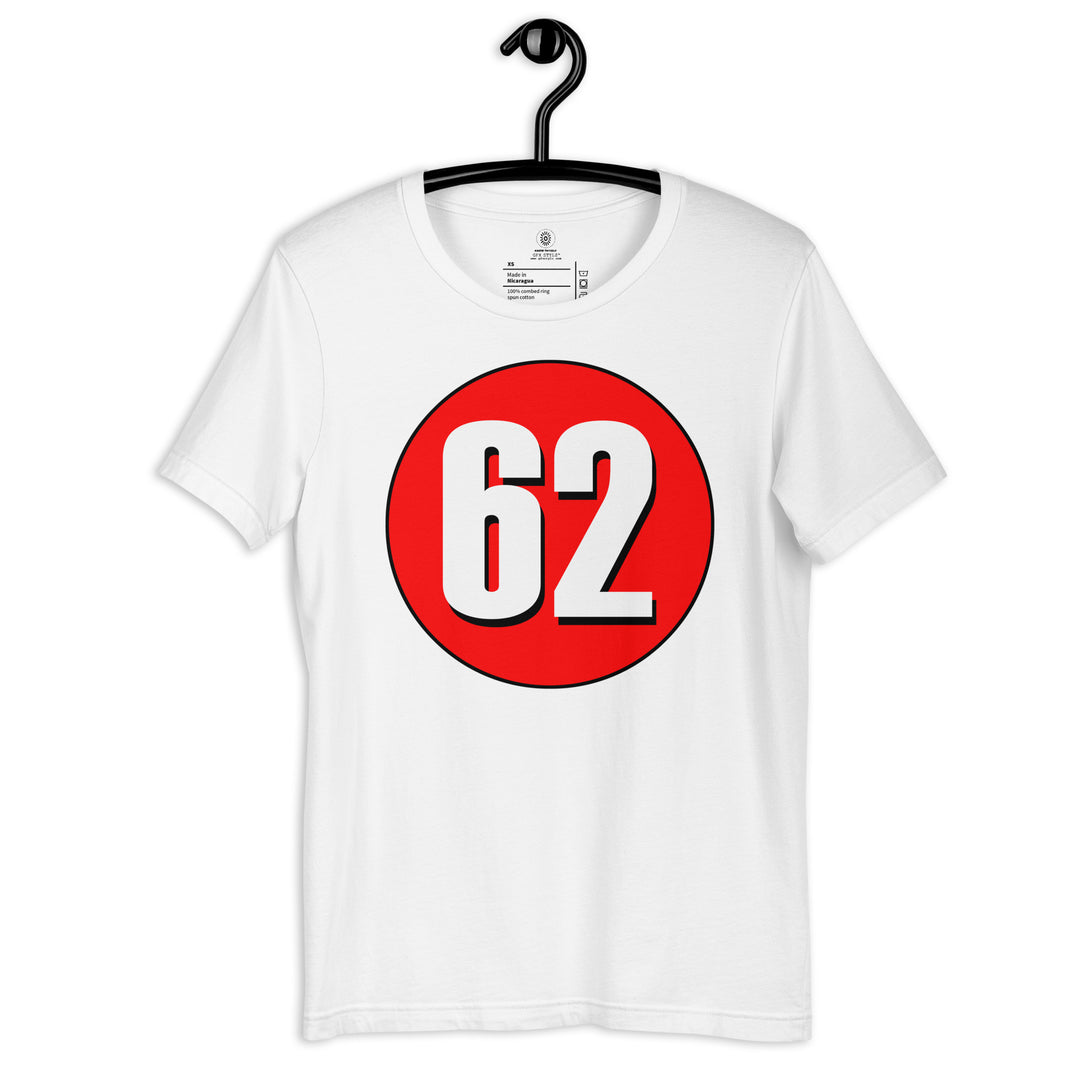 Unisex t-shirt: White on Red 62