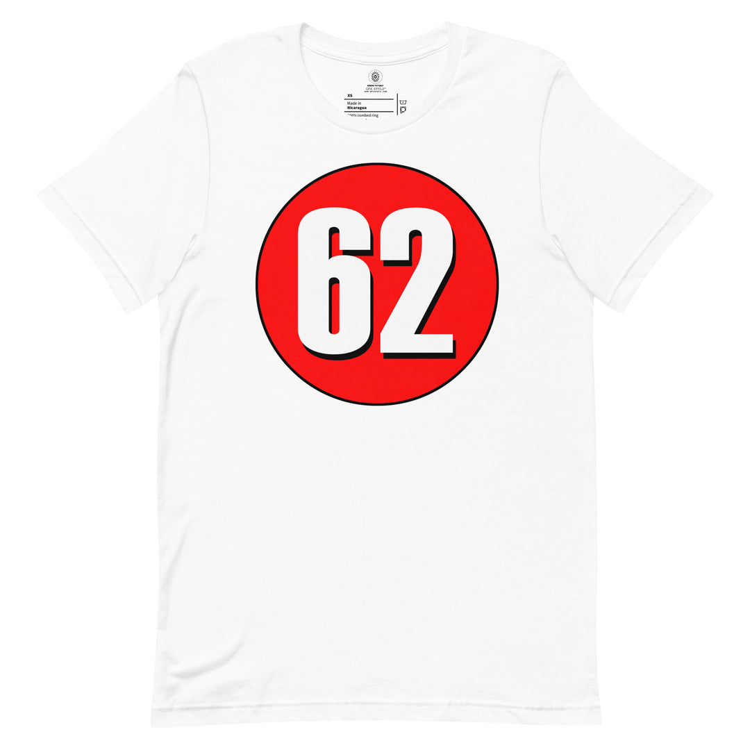 Unisex t-shirt: White on Red 62