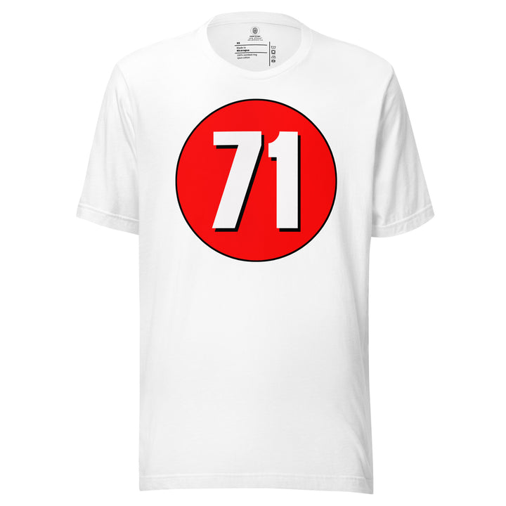 Unisex t-shirt: White on Red 71