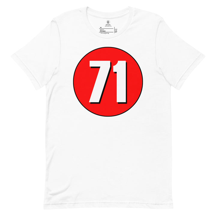 Unisex t-shirt: White on Red 71