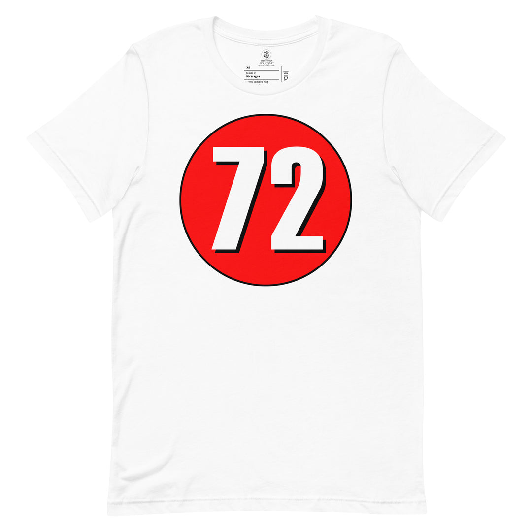 Unisex t-shirt: White on Red 72