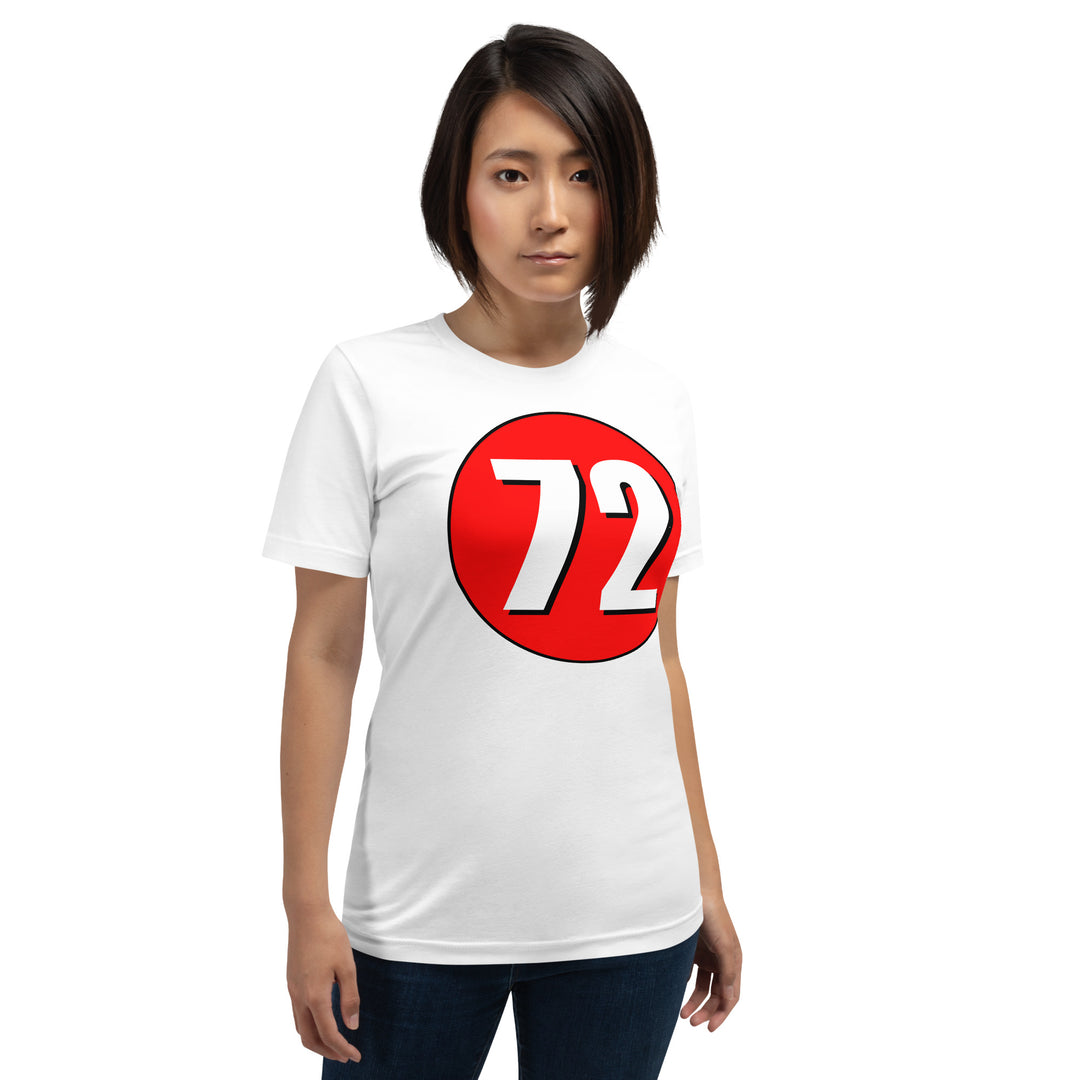 Unisex t-shirt: White on Red 72