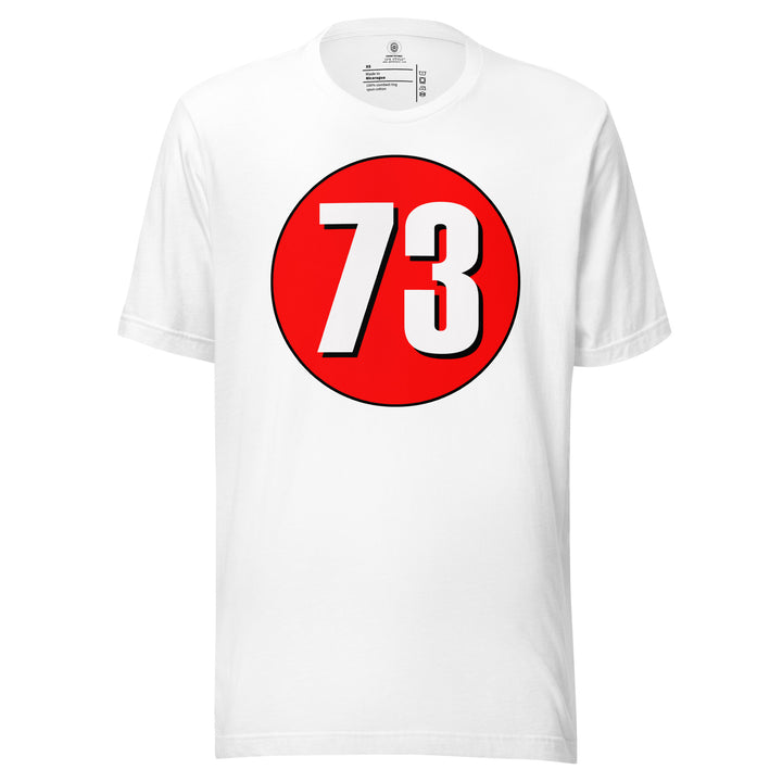 Unisex t-shirt: White on Red 73