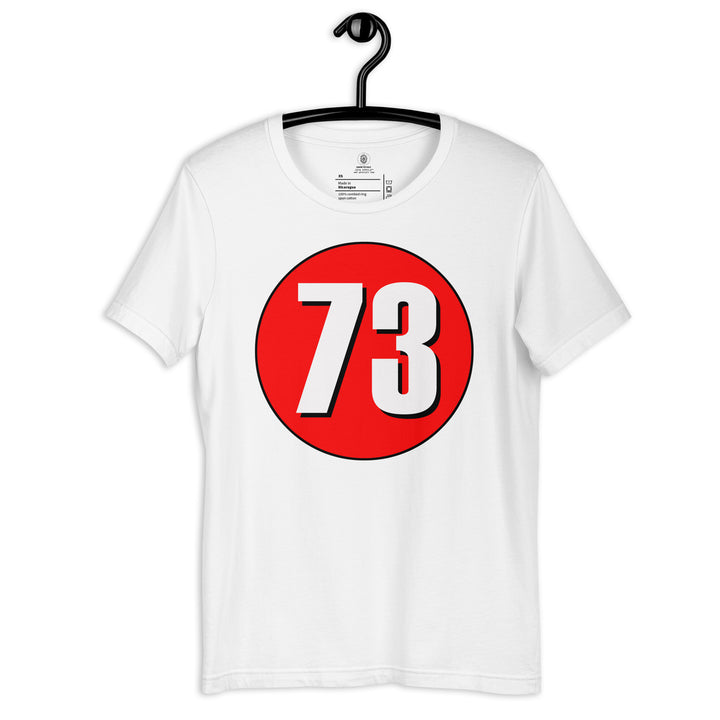 Unisex t-shirt: White on Red 73