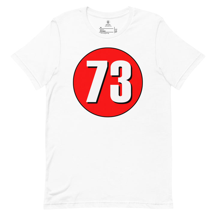 Unisex t-shirt: White on Red 73