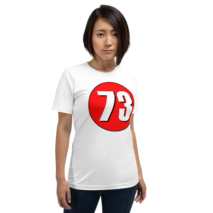 Unisex t-shirt: White on Red 73