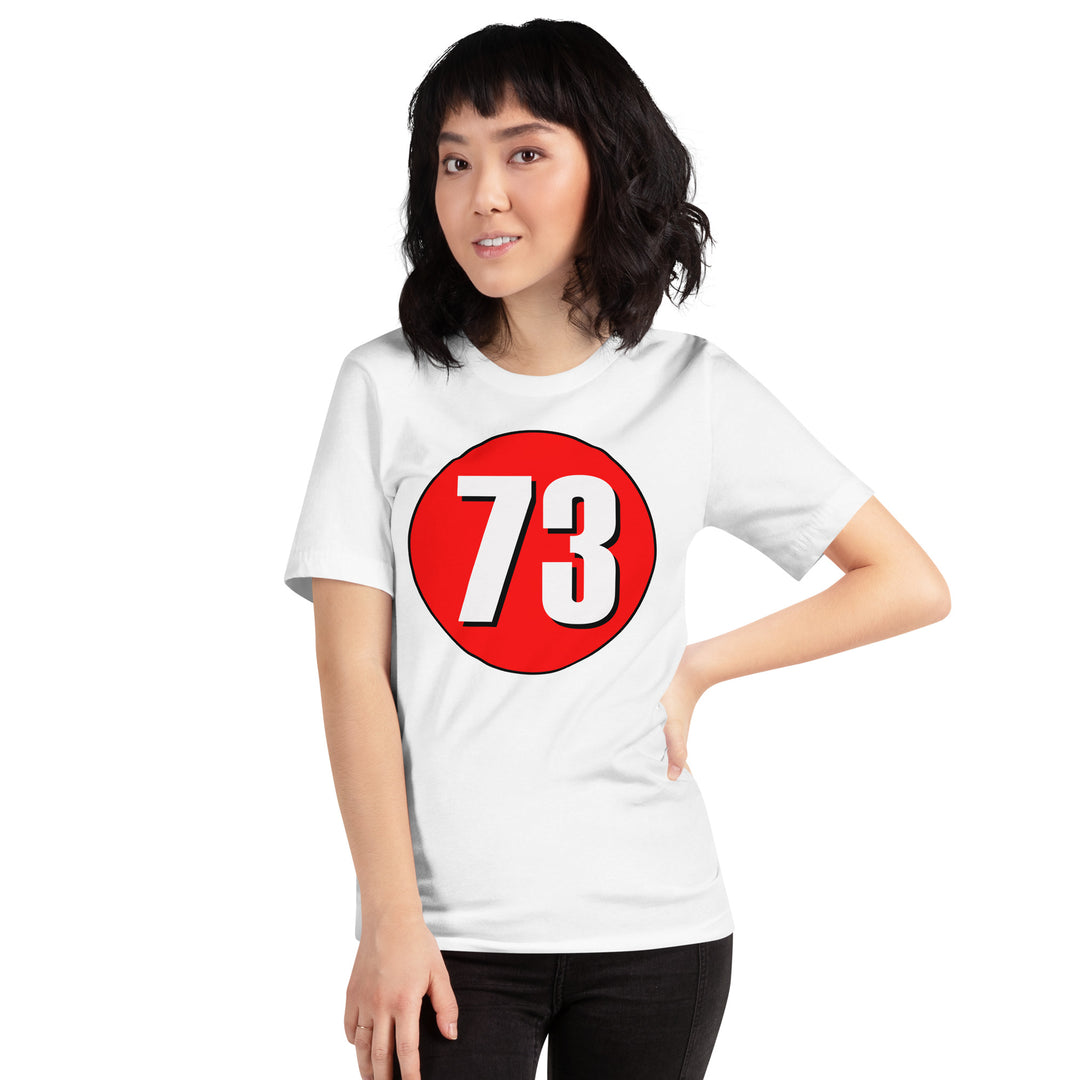 Unisex t-shirt: White on Red 73