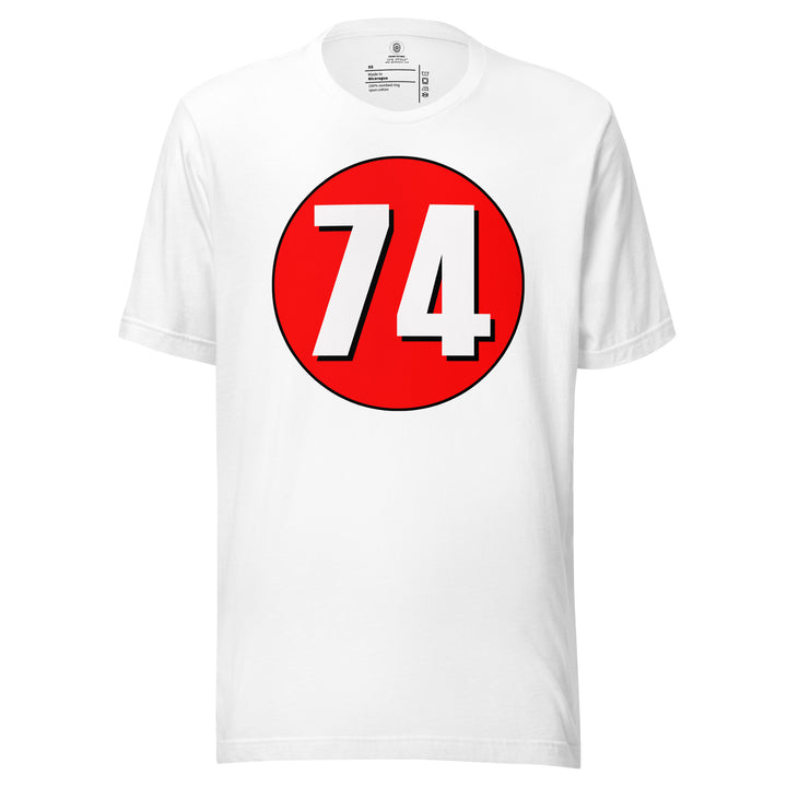 Unisex t-shirt: White on Red 74