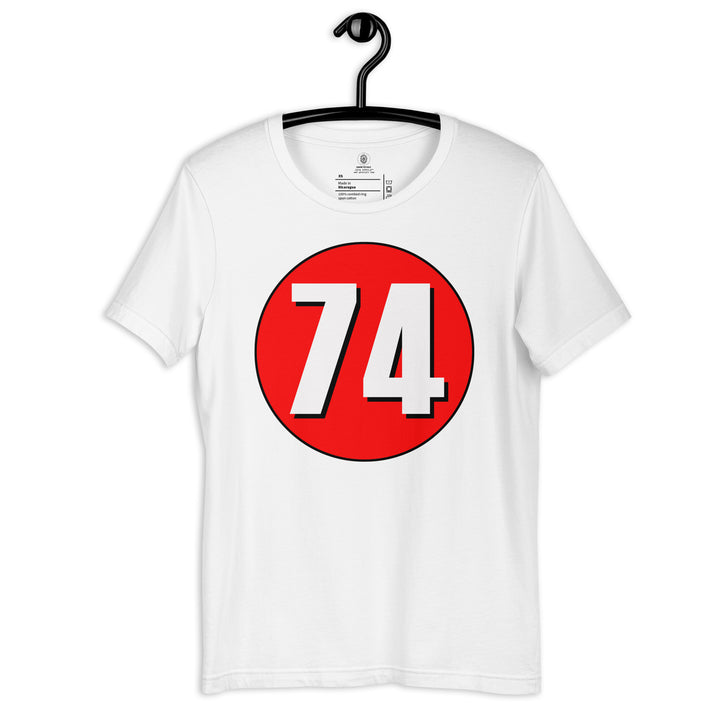 Unisex t-shirt: White on Red 74