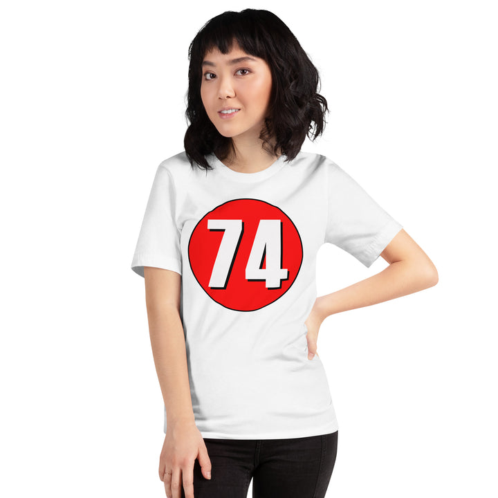 Unisex t-shirt: White on Red 74