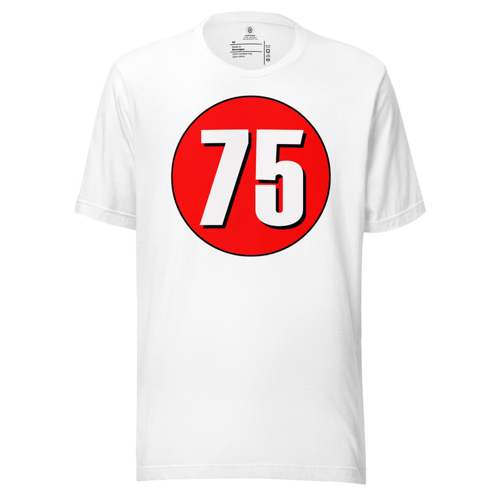 Unisex t-shirt: White on Red 75