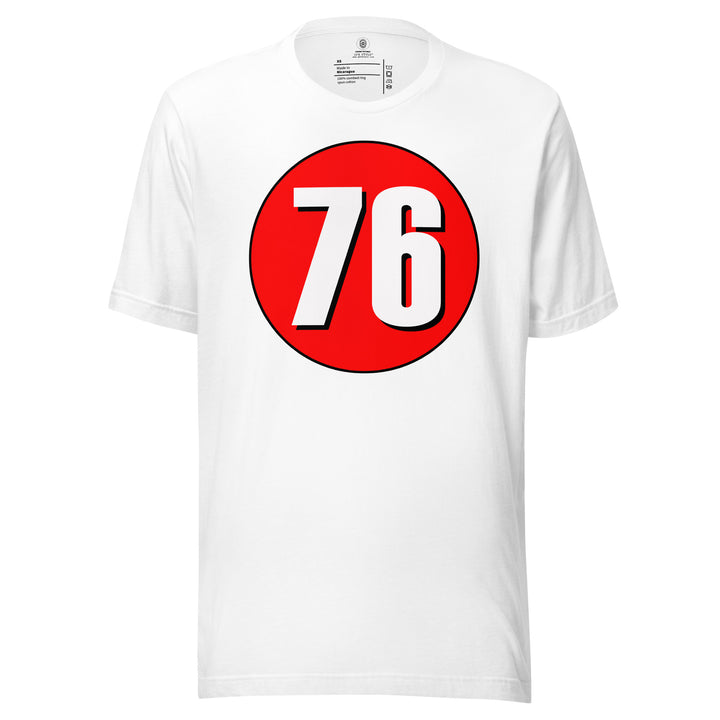 Unisex t-shirt: White on Red 76